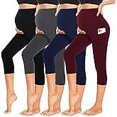 4 Pack Women’s Maternity Leggings with Pockets Over The Belly Butt Lift - Soft Workout Pregnancy Yoga Pants