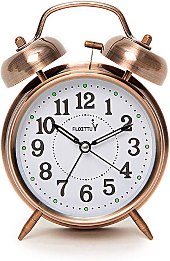 FLOITTUY {Loud Alarm for Deep Sleepers} 4'' Twin Bell Alarm Clock with Backlight for Bedroom and