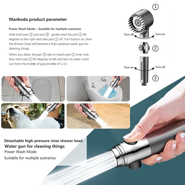 FILTERED SHOWER HEAD WITH HANDHELD, 12 REPLACEMENT FILTERS FOR HARD WATER & CHLORINE REMOVAL, 75″ HIGH PRESSURE ANTI-BURST HOSE, POWER WASH FOR DEEP CLEANING & ONE-BUTTON PAUSE SWITCH FOR KIDS & PETS