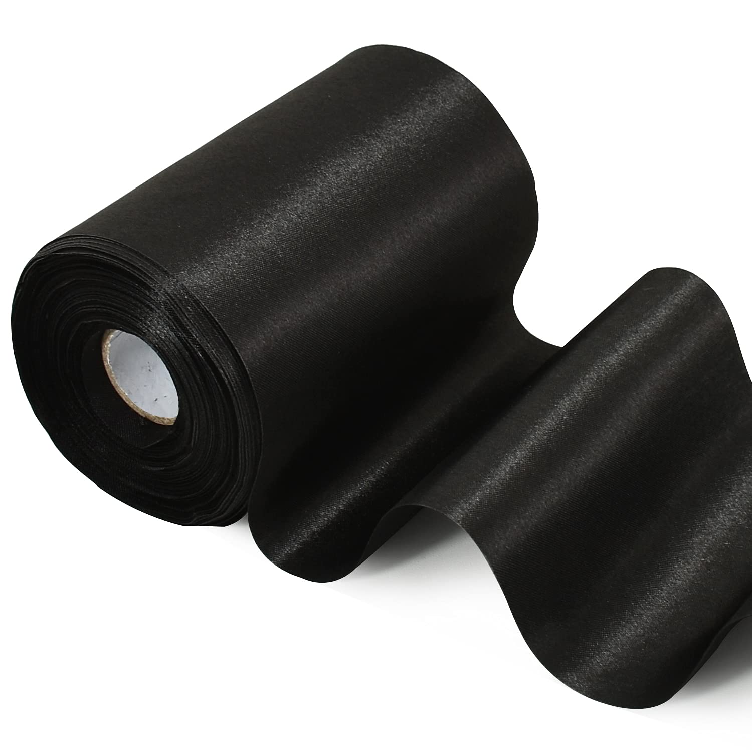 Photo 1 of TONIFUL 4 Inch Wide Black Solid Satin Ribbon 22yd Fabric Large Ribbon for Cutting Ceremony Grand Opening Chair Sashes Table Hair Car Bows Floral Craft Gift Wrapping Wedding Halloween Party Decoration