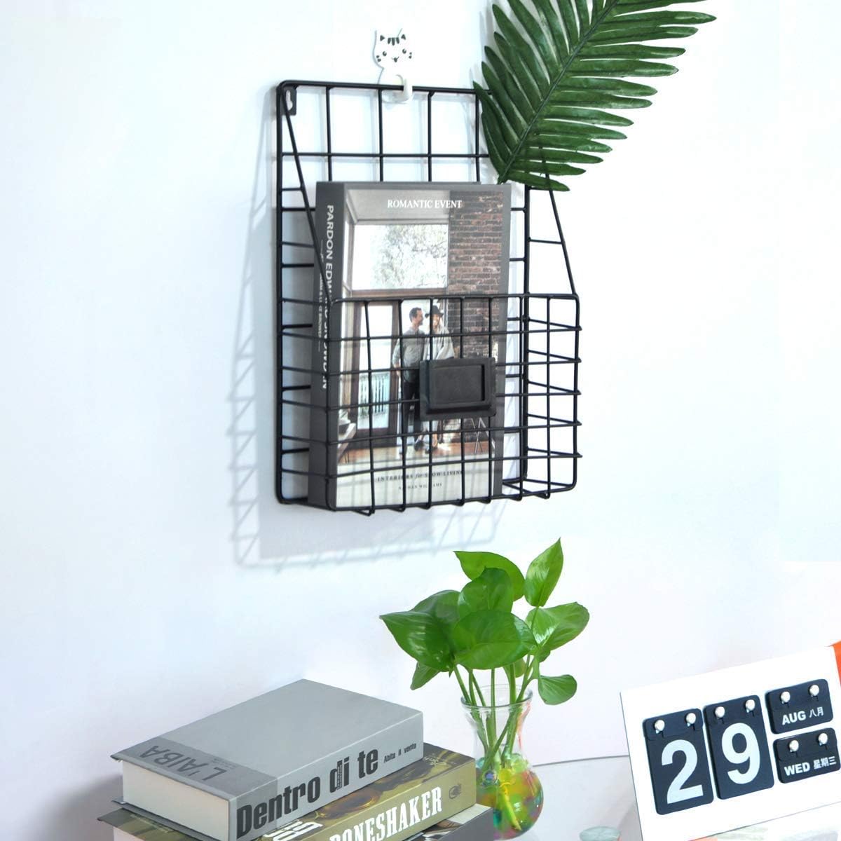 Oucles File Holder Desktop Organizer Rack Metal Mesh Wire Basket Hanging Shelf Folder Book Shelves Mail Document Organizer Storage for Home and Office Space Saving Design -Black