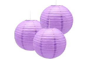 Hocansen 3pcs Paper Lanterns Decorative Round Chinese Paper Lanterns for Birthday Halloween Wedding Baby Bridal Shower Home Decor Party Decoration (12in/Light Purple)
