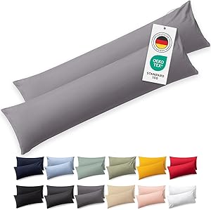 Blumtal Seitenschläferkissen Bezug 40 x 145 (2er Set Kissenbezüge) - Grau - 100% Baumwolle, Oeko-Tex Zertifiziert, Kissenbezug für Seitenschläferkissen, Kissenhülle mit Reißverschluss