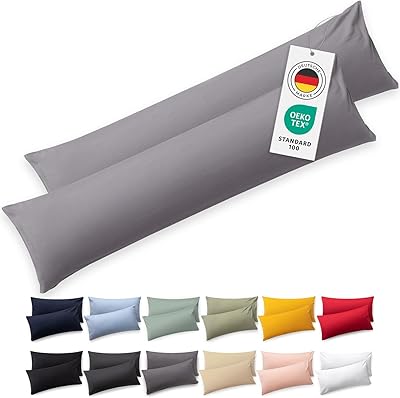 Blumtal Seitenschläferkissen Bezug 40 x 145 (2er Set Kissenbezüge) - Grau - 100% Baumwolle, Oeko-Tex Zertifiziert, Kissenbezug für Seitenschläferkissen, Kissenhülle mit Reißverschluss