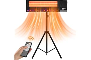 JSLOVE Electric Patio Heater with Electric Fireplace, 750/1500W Infrared Outdoor Heater Stand & Wall Mounted Garage Heater with Remote Control, 24H Timer, Tip-over & Over Heat Protection, IP55 Waterproof