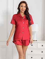 Umeyda Women Satin Pajamas Set, 2Pj Silk Ruffle