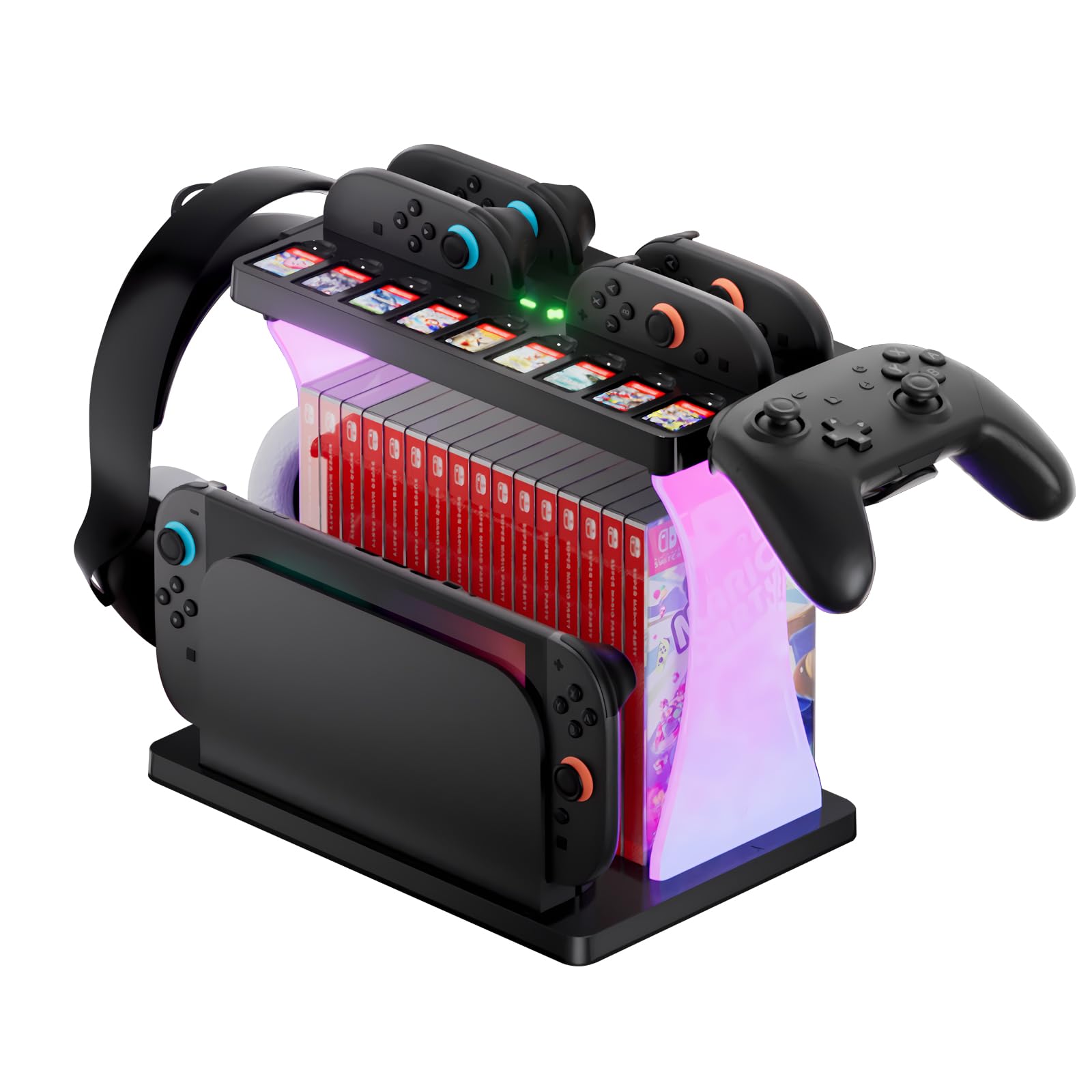 Uxilep Switch 2 Storage Station,Charging Dock for Switch2 Joycons,Multifunctional Organizer Rack for Nintendo Switch 2 Accessories with 16 Games Discs & 9 Game Cards Slot,Pro Controller Holder