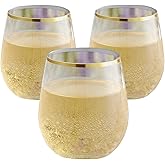 48 piece Stemless Unbreakable Crystal Clear Plastic Wine Glasses Set of 48 Small (10 Ounce - Gold Rim)