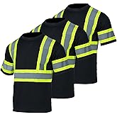 VENDACE 3pcs Safety Reflective High Visibility Shirts for Men ANSI Class 3 Hi Vis Construction Work T Shirts Short Sleeve