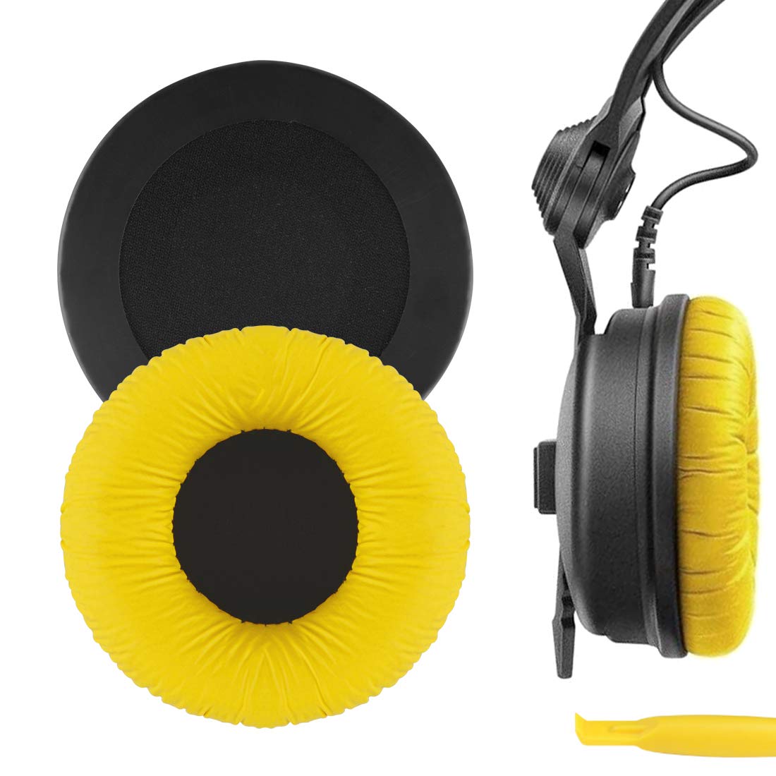 Geekria Leatherette Replacement Ear Pads for Sennheiser HD25, HD25-II, HD25SP, HD25SP-II, Limited 75th Anniversary Edition Headphones, Ear Cushions with Video Guide (Yellow)
