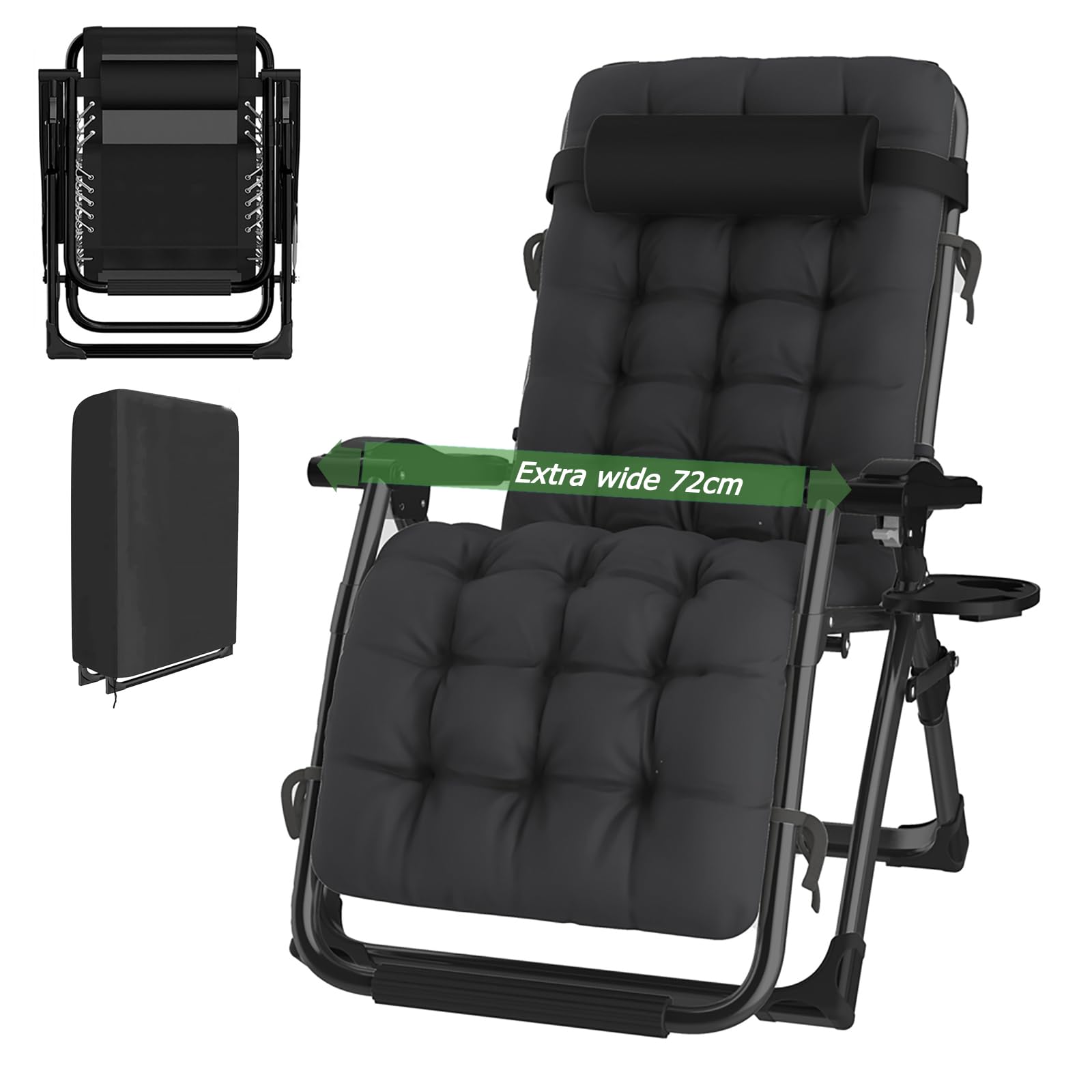 haiorjun Sonnenliege Liegestuhl Klappbar 200kg Belastbar Klappbare Gartenliege mit Abnehmbare Kissen und Auflage, Extra Breite 72 cm Relaxliege Garten Verstellbare Rückenlehne Balkonliege