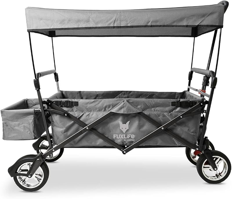 Bollerwagen City CT500, Carro Plegable con Techo UV, con Doble Freno Delantero.- Apto para niños, Ciudad, Campo, Playa o montaña- Tirar o Empujar - Capacidad de Carga 75 kg - Bolsa Trasera