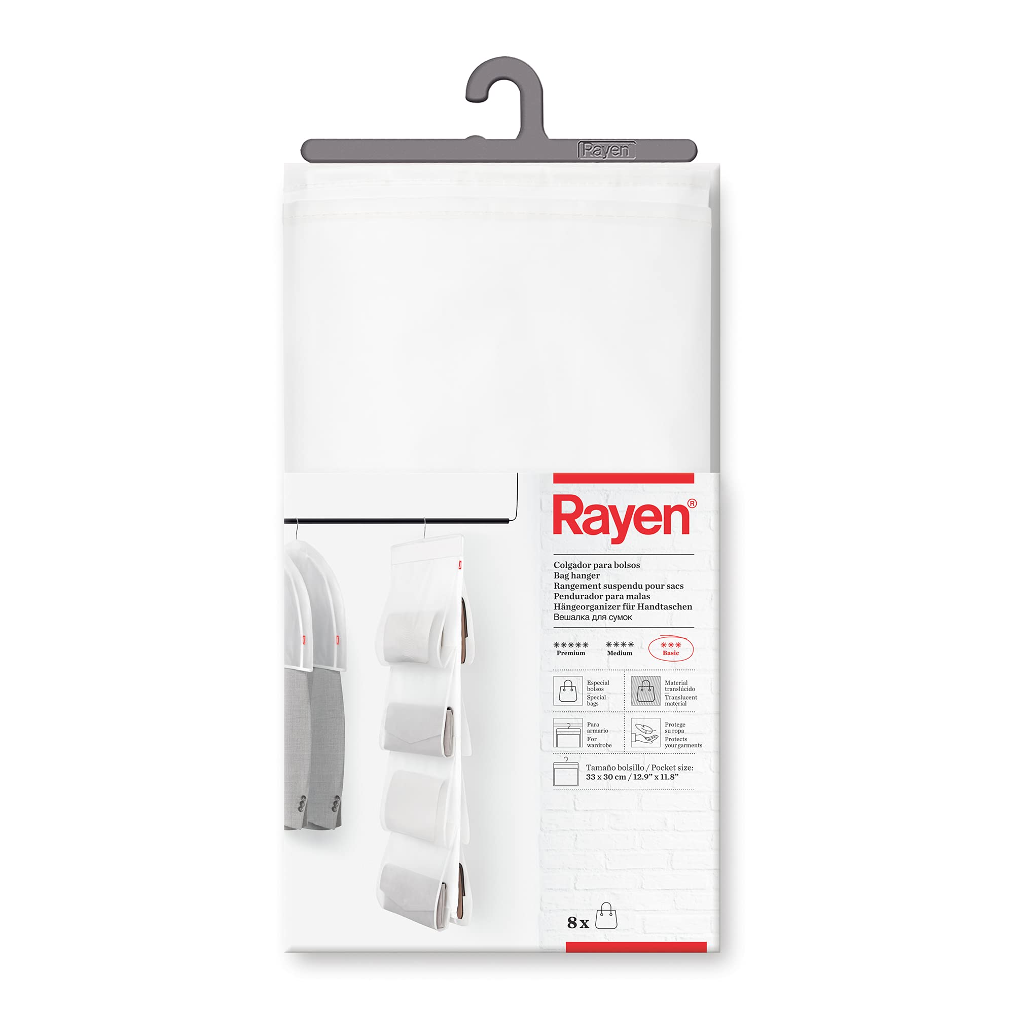 Rayen Bag Holder | Specially Protects Your Bags | For Cabinets | Translucent | Basic Assortment | 122 x 33 cm, PEVA, Transparent, Medidas