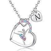 BAOWING Ballerina Necklaces Gifts for Girls Ballet Dancer Necklaces for Teens Little Girls Heart Initial Rainbow Dance Necklace Jewelry Gifts for Girls Women