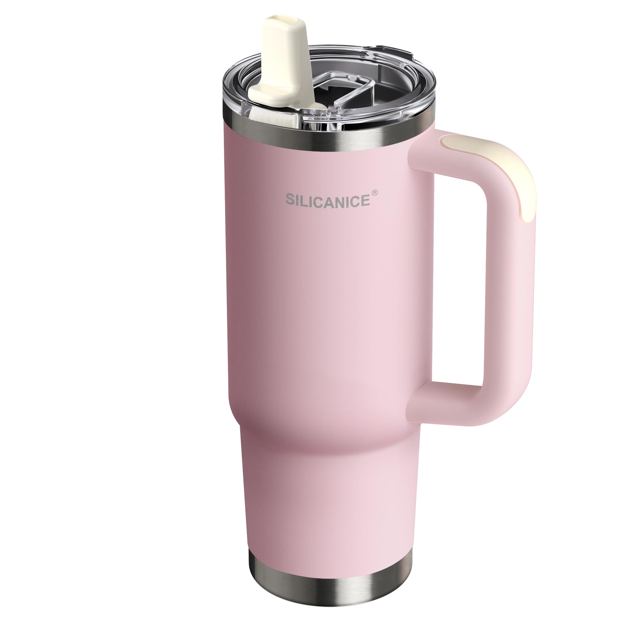 Photo 1 of 30oz Water Bottle - Leakproof Tumbler with handle & Removable Flip Spout & Straw, Reusable insulated Stainless Steel cup - Durable Base & Lid, Fits in Cup Holder, Travel/Gym/Office- Pink Sand