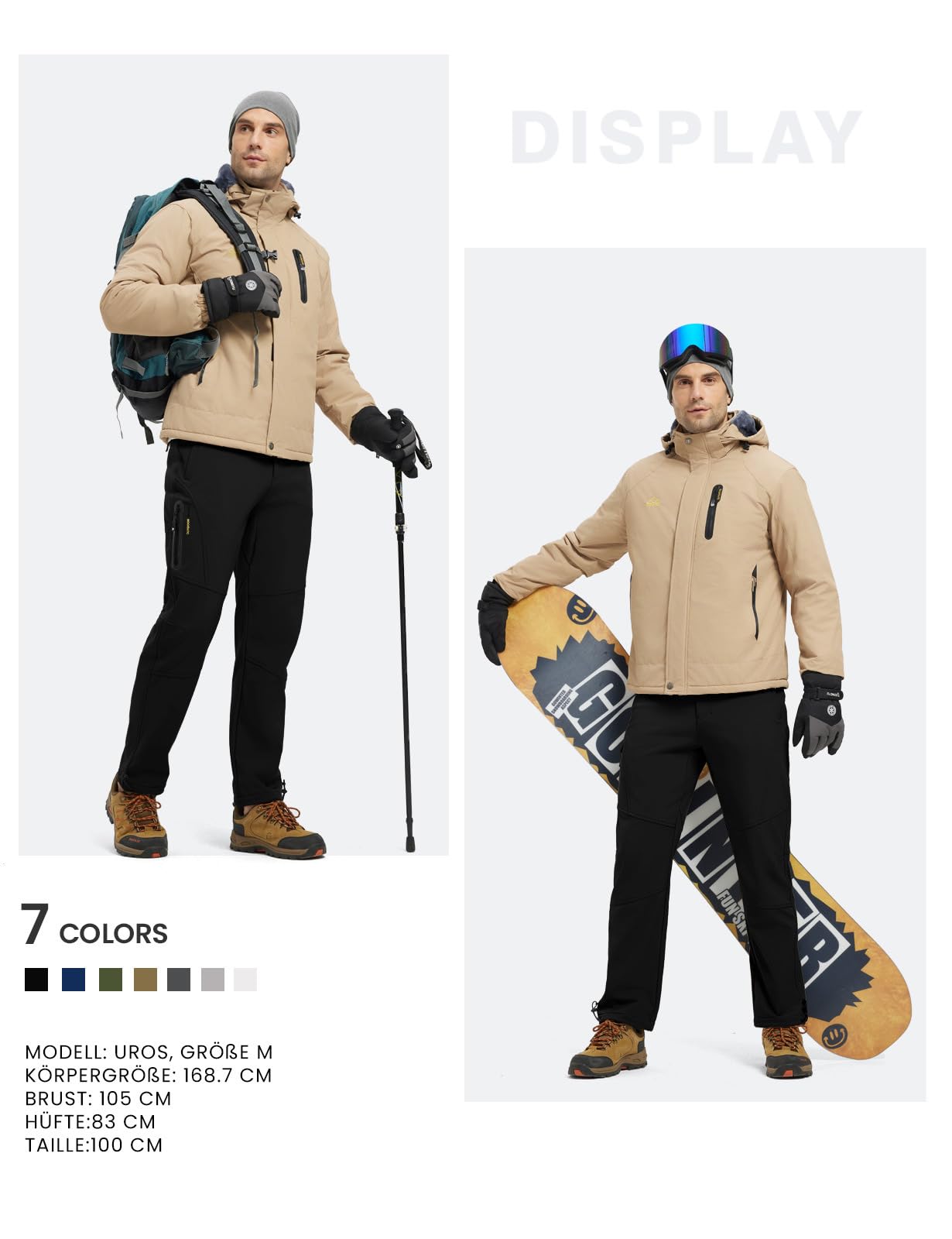 Rdruko Wanderhose Herren Skihose Wasserdicht Softshellhose Gefüttert Winddicht Thermohose Winter Outdoorhose Snowboardhose Trekkinghose - Schwarz, 32 6