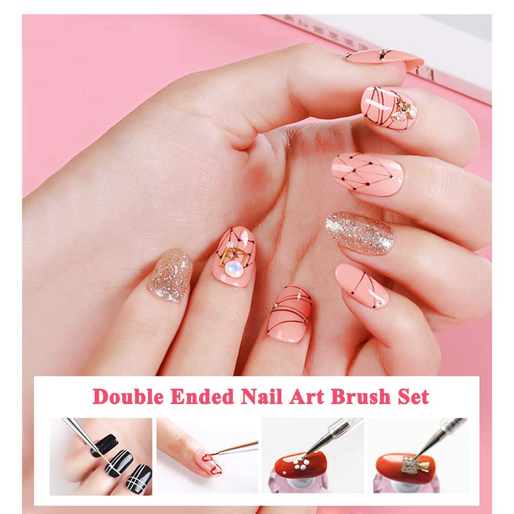 Double Ended Nail Art Brushes, TEOYALL 5 PCS Nail Dotting Pen Liner Brush Nail Art Point Drill Drawing Tools Set : Beauty