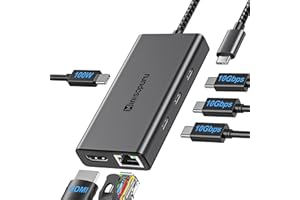 Multiport Adapter, Minisopuru Hub with 4K HDMI, USB-C 10Gbps Data Port,100W Power Delivery, Ethernet, USB C to USB C Hub Compatible with MacBook Pro, Chromebook, XPS, iMac, Surface