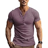 Gnvviwl Retro Henley Shirts for Men Short Sleeve Distressed Casual Button Slim Fit Tee Shirts