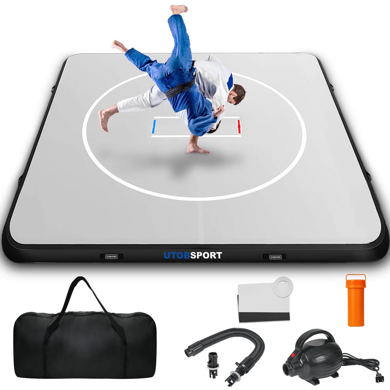 Photo 1 of Inflatable Wrestling Mat 13x13FTx4"Thick, Jiu Jitsu Mats, PVC Landing Training Mat Foldable for Home Gym BJJ, MMA, Martial Art, Boxing, Grappling and Judo (Grey Black)