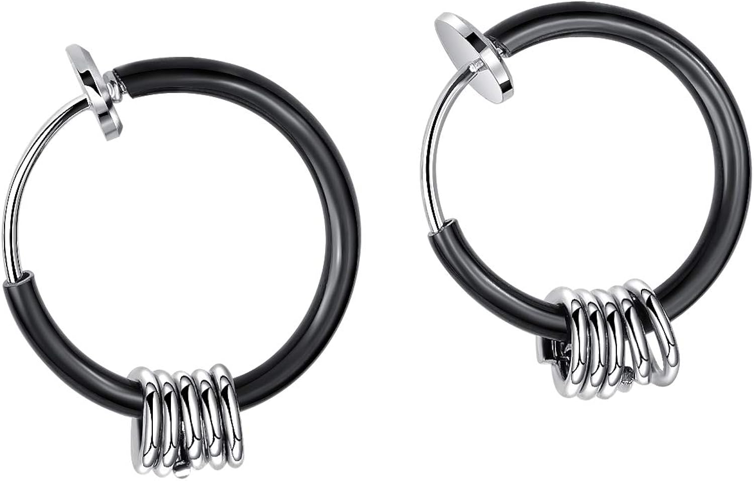 Stainless Steel Circle Beads Huggie Hinged Hoop Earrings for Men Women Unisex
