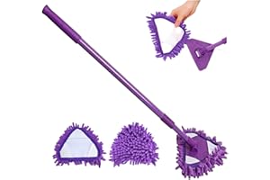 Mini Mop, 180° Rotating Triangle Mop with Telescopic Handle, Wall Cleaner with 2 Replacement Heads for Bathroom Shower Floor 