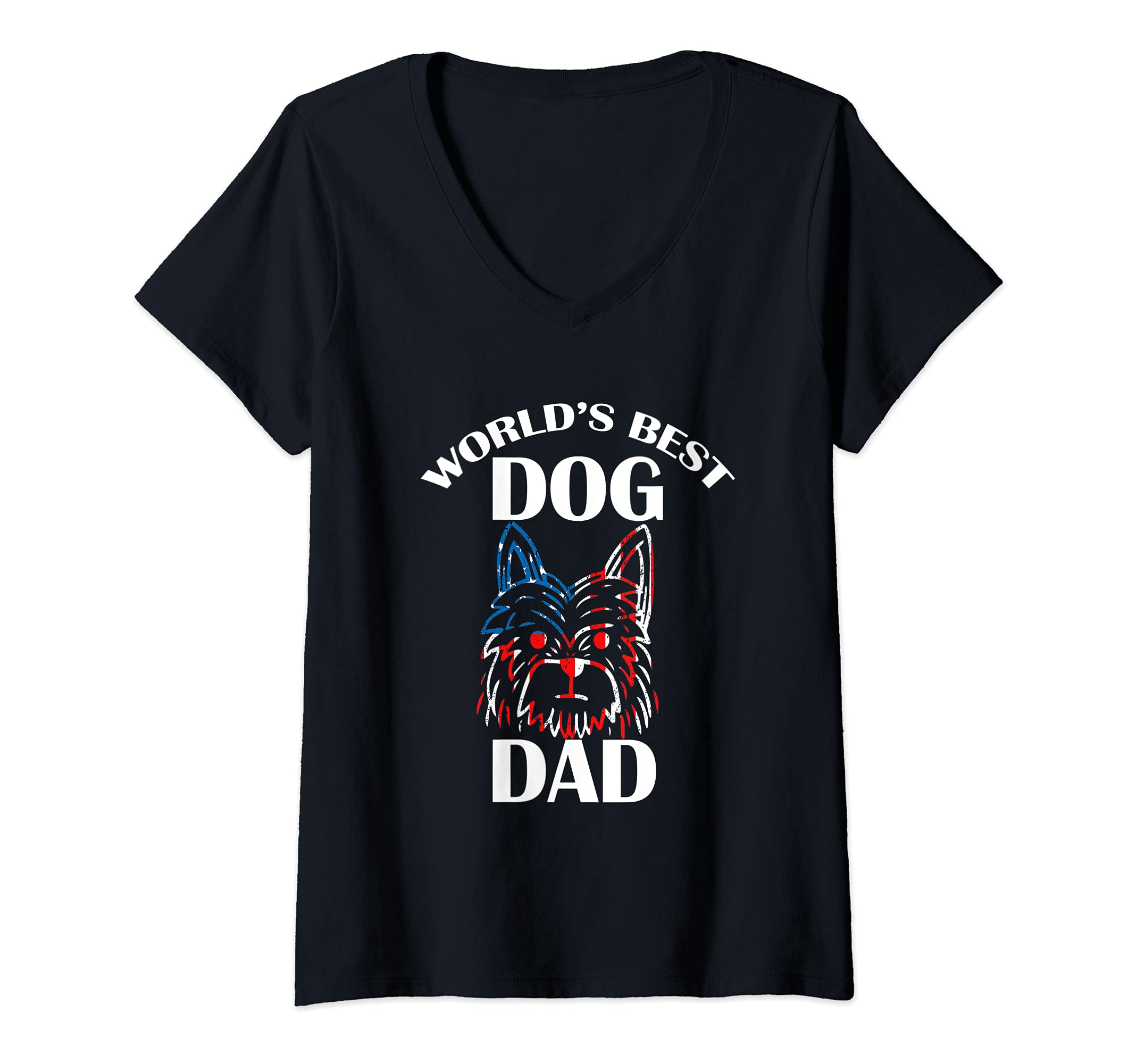 Womens Worlds Best Dog Dad Greatest Daddy Animal Pet Puppy Parent V-Neck T-Shirt