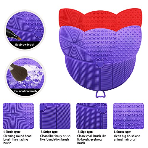 2 Large Packs of Silicone Brush Cleaning Mat, Oyrlize Soft Silicone Cosmetic Makeup Brush Cleaner Pad Portable Washing Tool with Strongest Suction Cup - Thumbnail 2