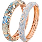 UJOY Vintage Jewelry Cloisonne Handcrafted Flower Enameled Gorgeous Rhinestone Hinged Cuff Bracelet Bangles Gifts 88A10