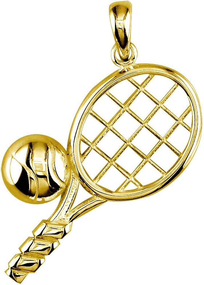 Solid Tennis Racket and Tennis Ball Charm in 18k Yellow