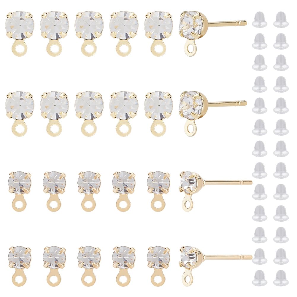 Photo 1 of BENECREAT 80 Pcs 2 Style Real 18k Gold Plated Brass Studs, Cubic Zirconia Stud Making Kit and 100 Pcs Plastic Ear Plugs, Studs with Rings, DIY Jewelry for Making Earrings, Hole: 1mm