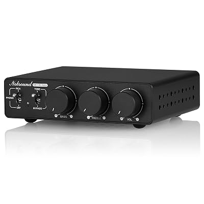 Nobsound 300Wx2 Stereo Amplifier with Phono Input - HiFi Class D Mini Power Amp for Home Theater, Turntables, Studio Monitor | TPA3255 Chip, RCA/MM Inputs, Bass/Treble Control (NS-13G MAX DC 48V)