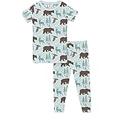 KicKee Print Short Sleeve Pajama Set – Stretchy Viscose from Bamboo Sleepwear for Toddlers and Kids
