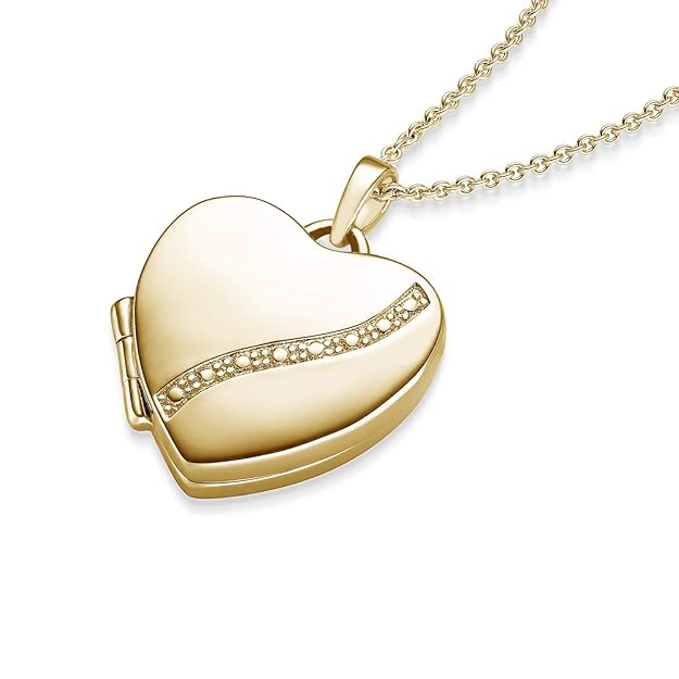 Herz Medaillon Gold Herzkette ?????? Damen-Kette Halskette Foto Gelbgold vergoldet Herz-Anhänger goldenes Gold-Kette farben z