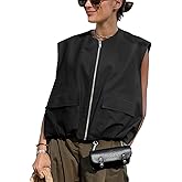 Yimoon Women’s Oversized Zip Up Cargo Vest Casual Ruched Hem Sleeveless Blazer Jackets Vest Top with Pockets
