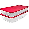 HOMZ 2-Pack Seasonal Holiday, Clear Plastic Storage Organizer Bins, 41 Quart, Red Lid
