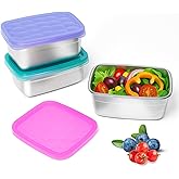 Tanjiae 3-Pack Stainless Steel Snack Containers for Kids & Toddlers - 550ml (18oz) Leakproof Reusable Food Containers with LFGB Certified Lids | Stackable Metal Lunch Box for Daycare, School, Travel