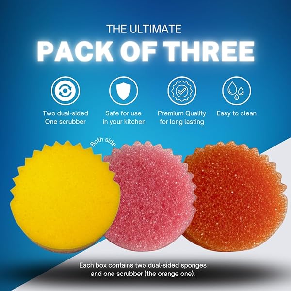 HAROES NON SCRATCH PREMIUM KITCHEN SPONGES – PACK OF 3 – SCRUBBER & DOUBLE SIDED SPONGE – NO HOLES – MULTIPURPOSE, DISH, BATHROOM, KITCHEN, WASHING & PLUS