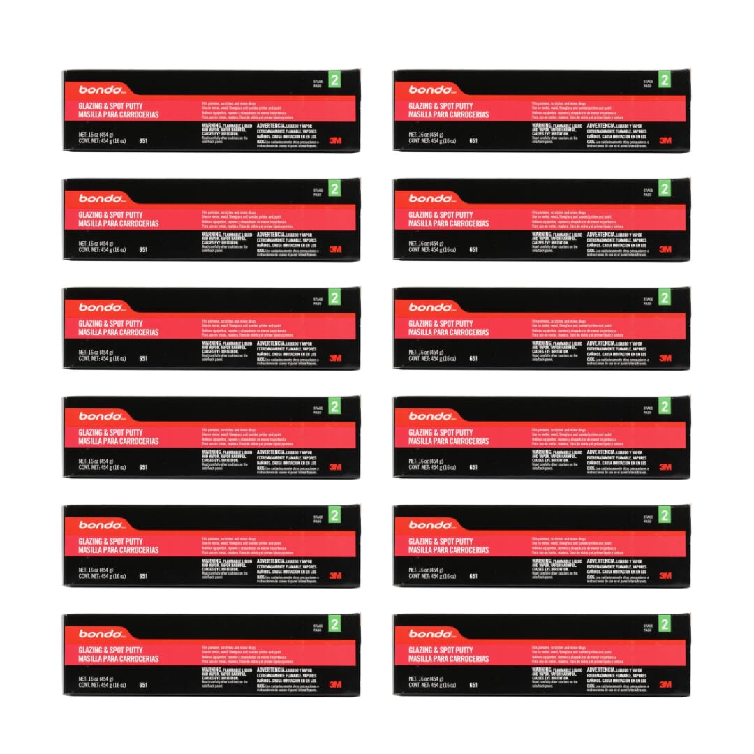 bondo Glazing and Spot Putty, Fills Pinholes, Scratches, Minor Dings & Hairline Cracks, 16 oz, 1 Tube (12 Pack) Image