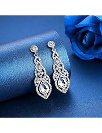 Mecresh - Pendientes de cristal austriaco con cristales de estrás para novia, para mujer, en color plata, oro, negro, champán, azul