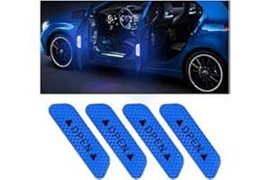 AUKEPO 4PCS Reflective Open Warning Stickers for Car Door, Night Visibility Auto Safety Prompt Decals, 3.6 Inch Anti-Collision Protective Strip Tape, Car Accessories Universal for Truck, SUV, Van (Blue)