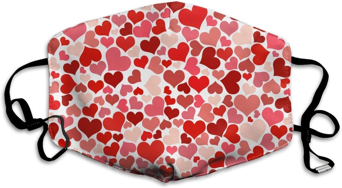 Mouth Mask For Daily Dress Up, Red Heart Seamless Art Anti-dust Mouth-Muffle, Washable Reusable Holiday Half Face Masks For Mens And Womens With Adjustable Earloop
