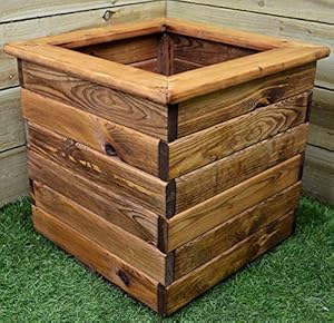 Hand Made Chunky Rustic Wooden Garden Large Square Planter 