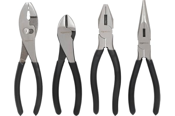 Amazon Basics Plier Tools, Set of 4, Silver, Black