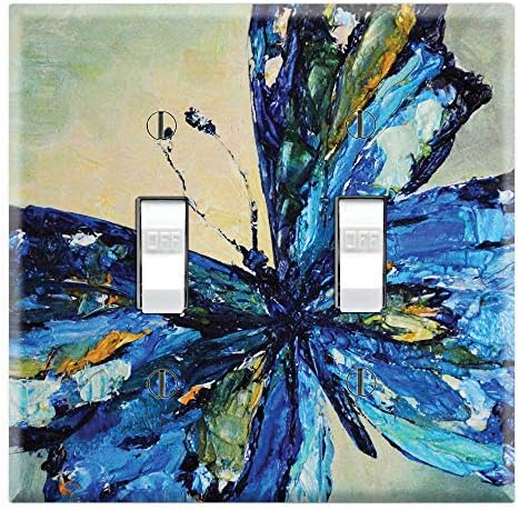 Graphics Wallplates - Blue Butterfly Painting - Double Toggle Wall Plate Cover