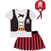 Auggle Toddler Baby Girl Outfits Halloween Costume Kid Pirate Stripe Skirt with Head Scarf