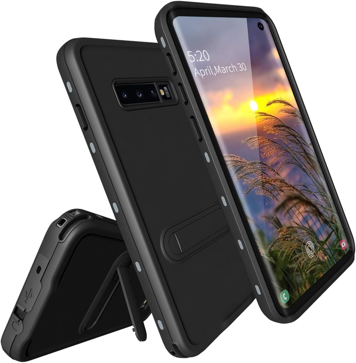 Transy Samsung Galaxy S10 Case - Waterproof Case for Samsung Galaxy S10 with Stand Full Body Cell Phone Case for Galaxy S10 with Built in Screen Bumper Case Stand Case for S10 Cover for Men Women