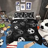 Erosebridal Soccer Comforter Twin Football Bedding Sets for Boys Teens Sport Themed Bedding Ball Gaming Duvet Insert Black Gray Grunge Room Decor 2pcs with 1 Pillow Case Lightweight Soft Bed Set
