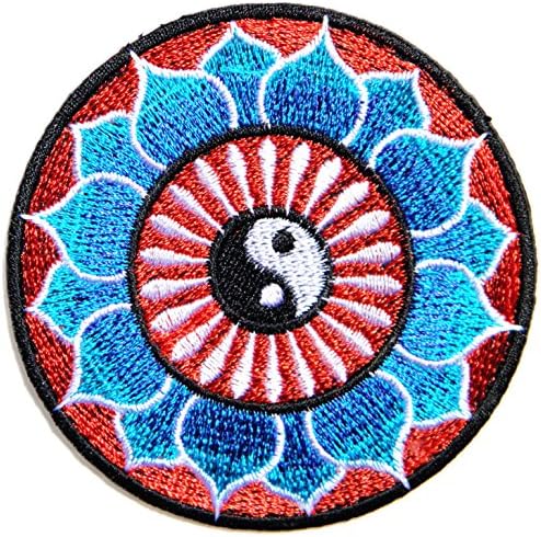 Lotus Yin Yang Taoism Kang Fu Lucky Sign Logo Hippie Retro Biker Jacket T-shirt Vest Patch Sew Iron on Embroidered Badge Symbol Custom