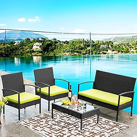 Amazon Com Merax 4 Pcs Rattan Furniture Set Patio Wicker